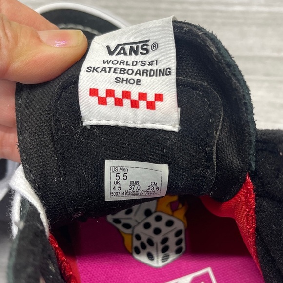 Vans SK8-Hi Fuchsia Fedora Black Suede Dice High Top Skate Sneaker Mens Size 5.5 - Picture 13 of 16